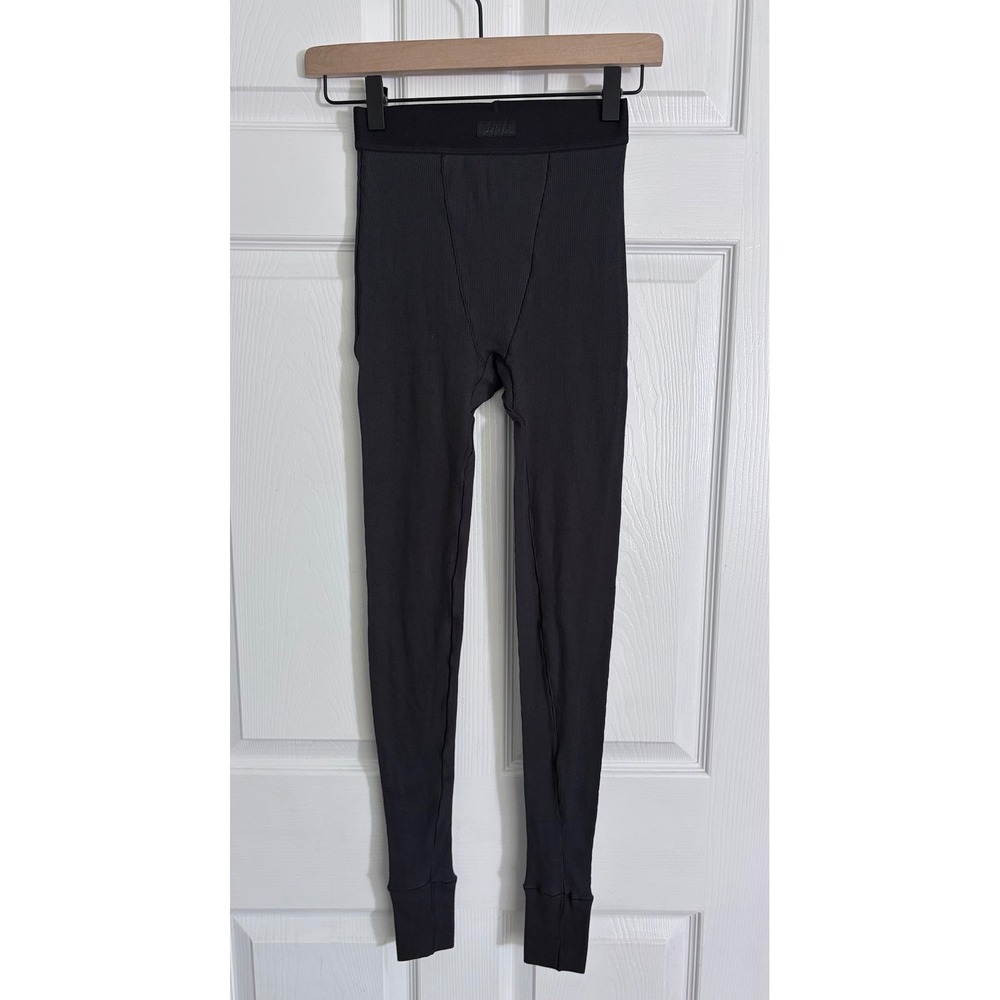 SKIMS Cotton Rib Legging XXS Soot Dark Grey High Waisted Ribbed Knit Loungewear
